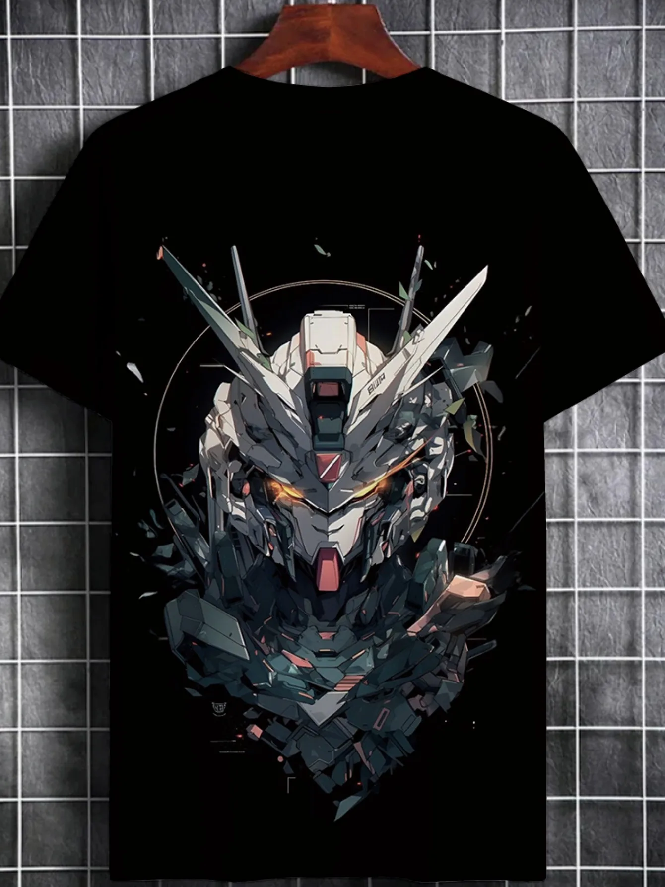 2026 Neues Herren-Kurzarm-T-Shirt mit Schwarzem Roboter-Muster-Design