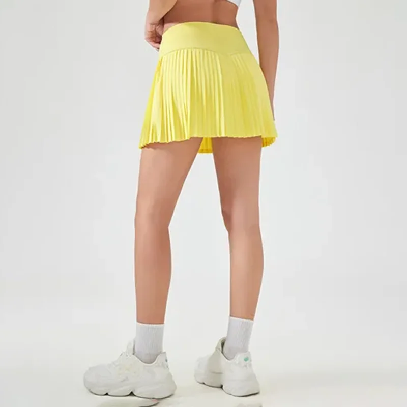 

High Waist Pleated Yoga Skirts for Women Tennis Skirts Anti-emptied Fake Two Piece Skirt Fitness Quick-drying Gym Sport Wear