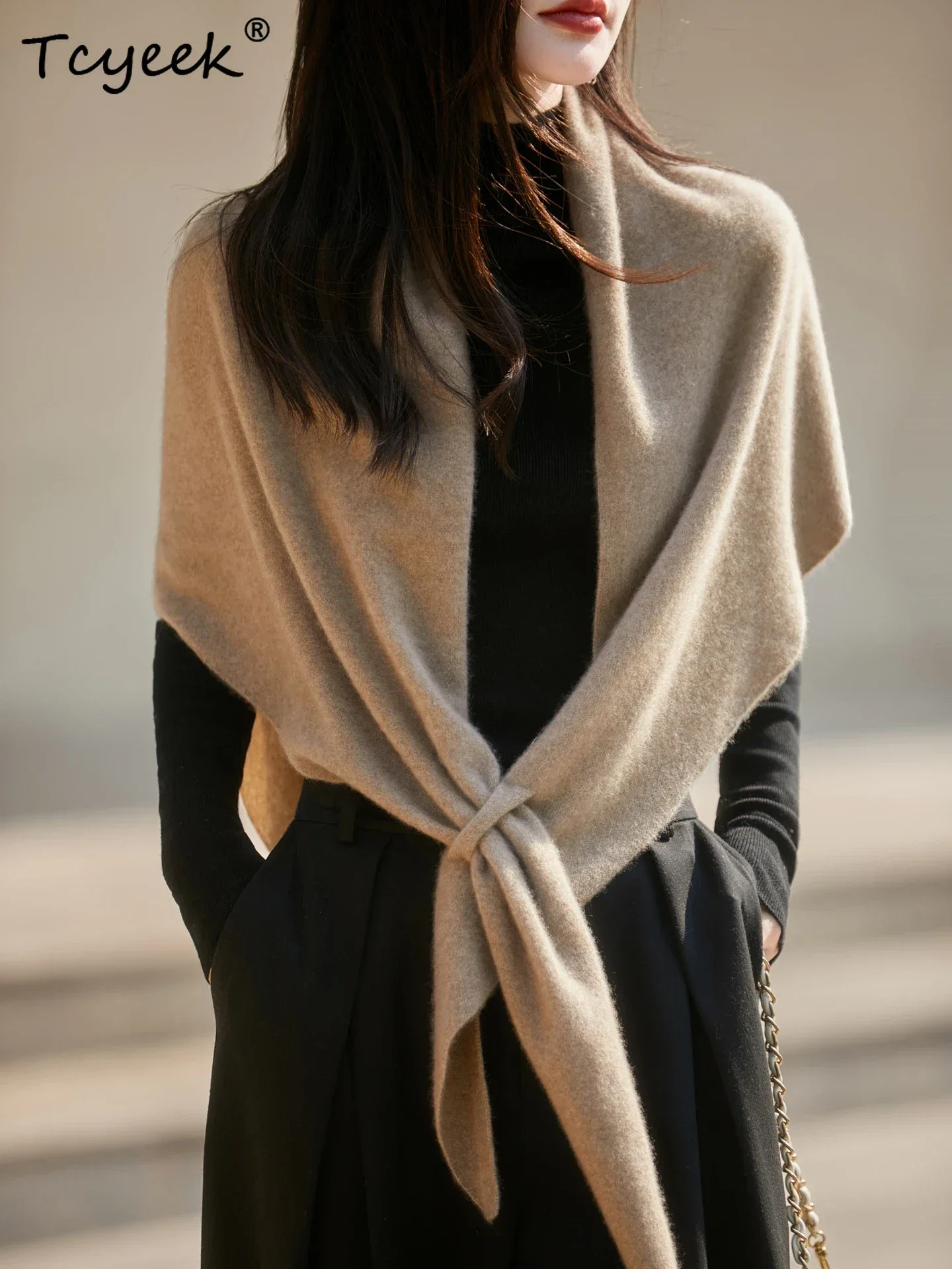 Korean Women's Sweater Shawl Poncho 100% Merino Wool Scarf Autumn Winter Cloak Versatile Coats Bohemia Fashion Warm Accessories