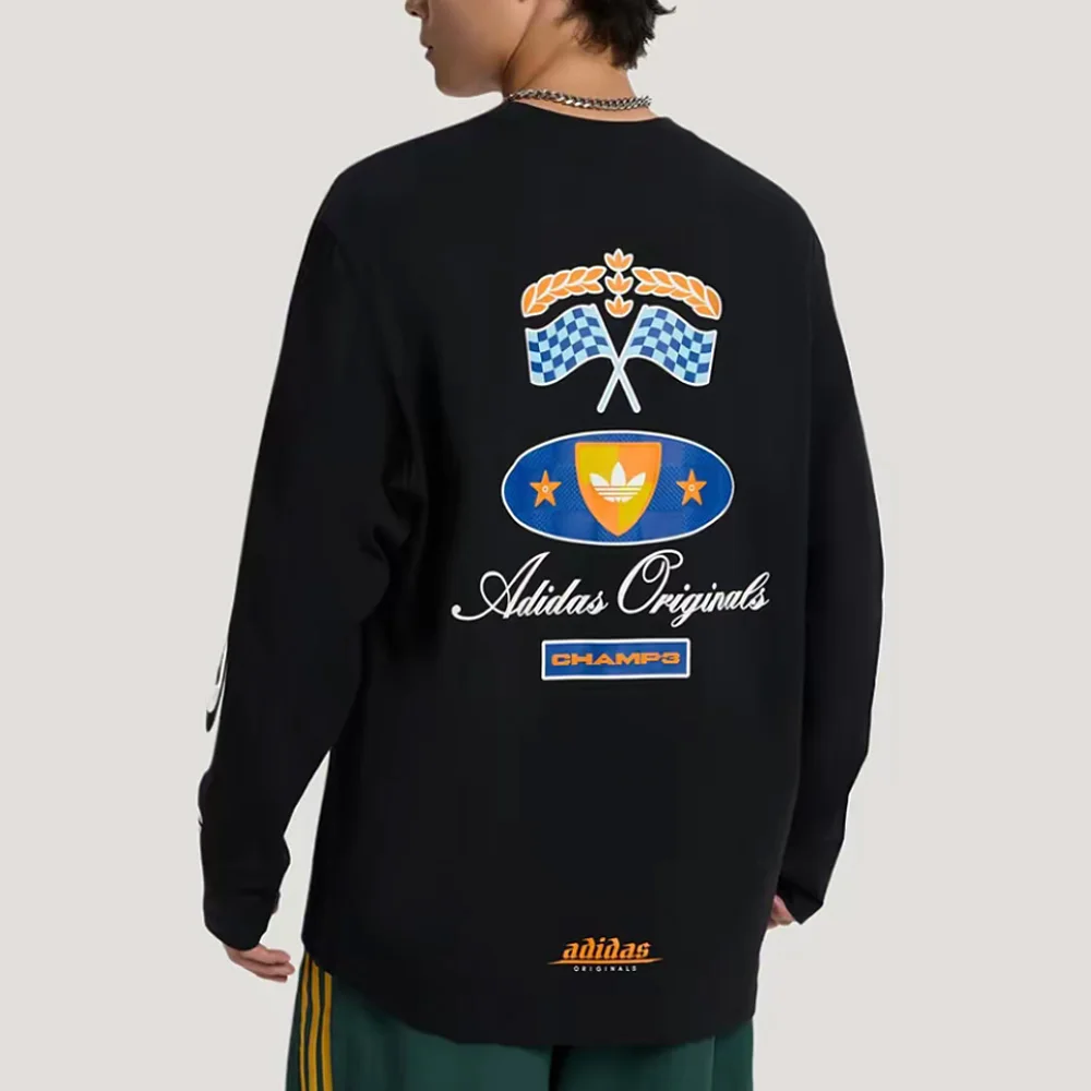 ADIDAS originals Unisex Crew Neck Long Sleeve T-shirt, Fashion Racing Style, Versatile Comfort Casual Sports Pullover LD6507