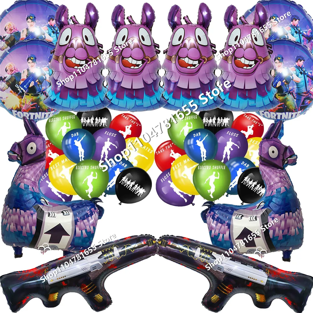 Juego de disparos Fortnite, decoración de cumpleaños, plato de fiesta, taza, pancarta, telón de fondo, decoración de pastel, servilletas, suministros para fiesta de Baby Shower