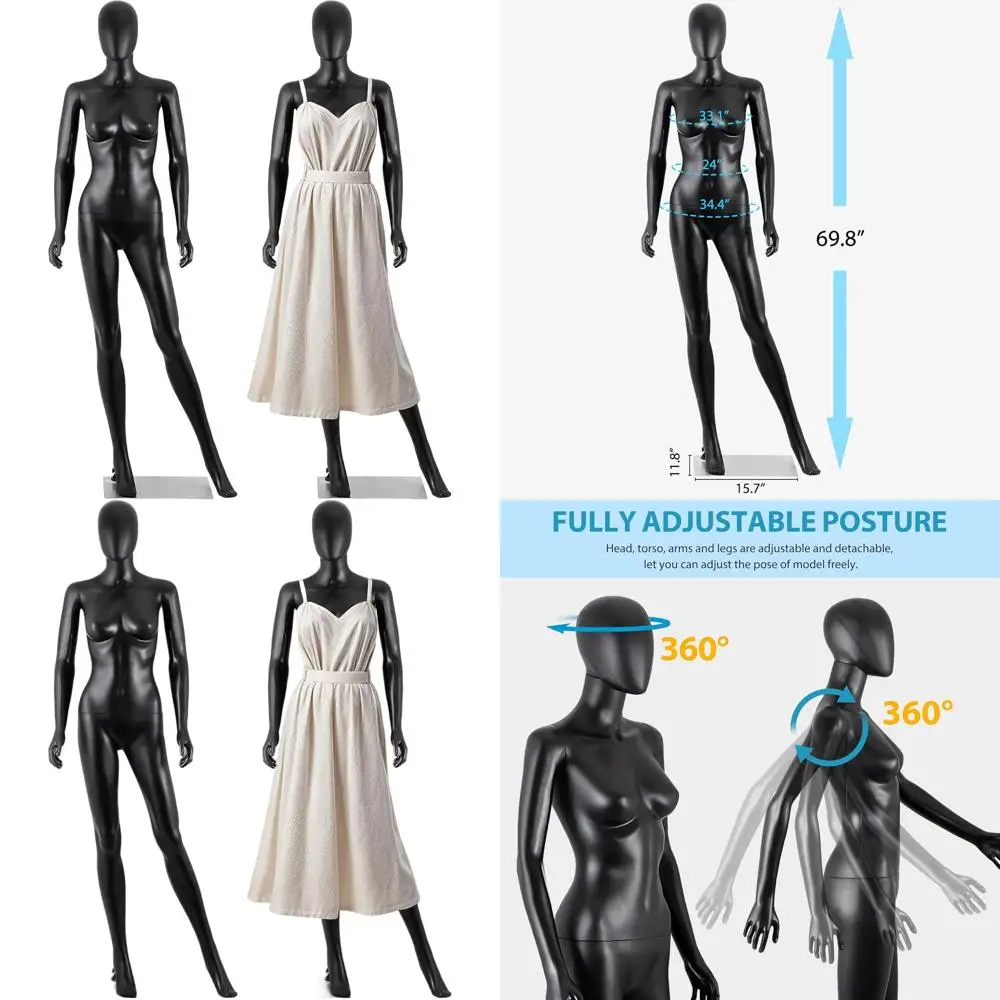 

69 Adjustable Full Body Mannequin with Realistic Display and Base, Black