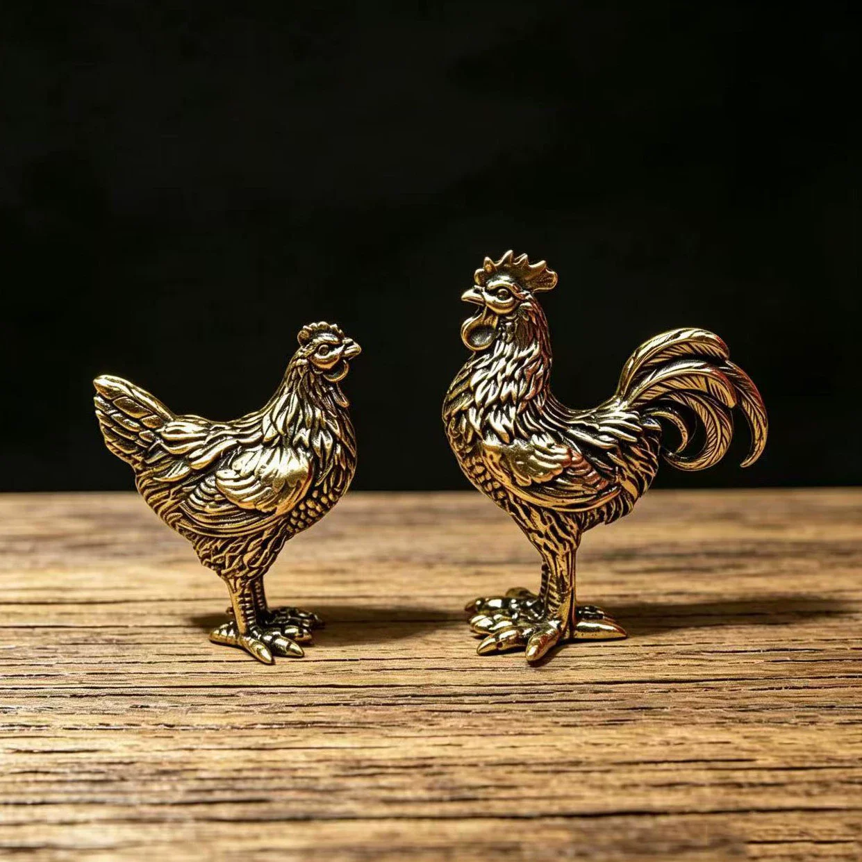 Pure Brass Rooster And Hen Figurine Intricate Golden Animal Brass Rooster Home Decor Office Tea Pet Gift Table Ornament Crafts