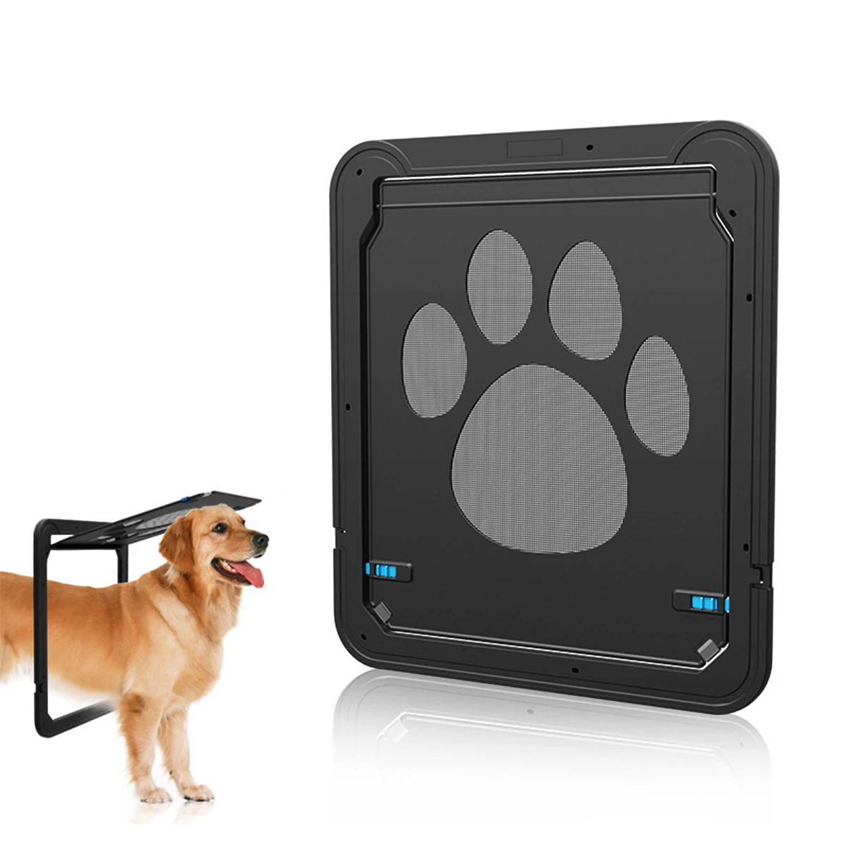Lockable Pet Screen Door, Anti-Scratch Mesh Dog Cat Door with Paw Print, Easy Install Pet Flap for Screen Window Gate