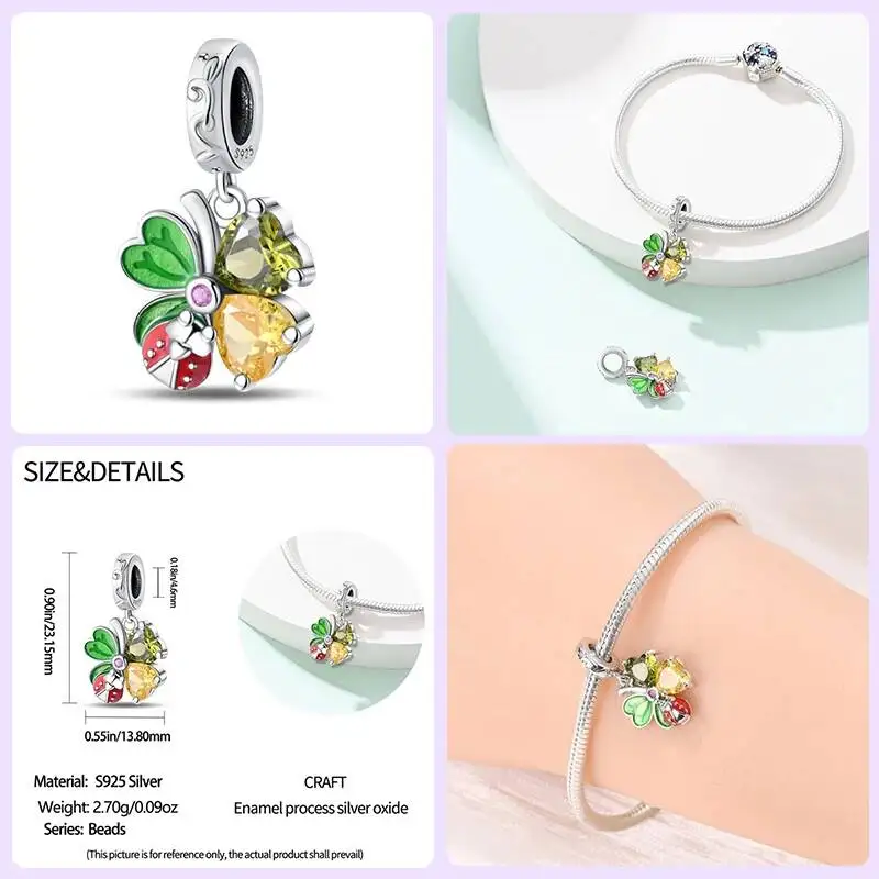 Hapilife 100% 925 Sterling Silver Exquisite Cubic Zircon Butterfly Bee Ladybug Charms Bead Fit Original Bracelet DIY Jewelry
