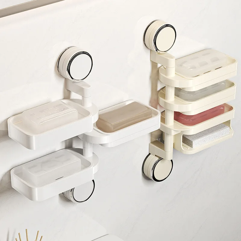 

Multi-layer Soap Box Household Soap Storage Rack Rotating Suction Cup Soap Box Wall-mounted No Drilling Soap Drip Tray