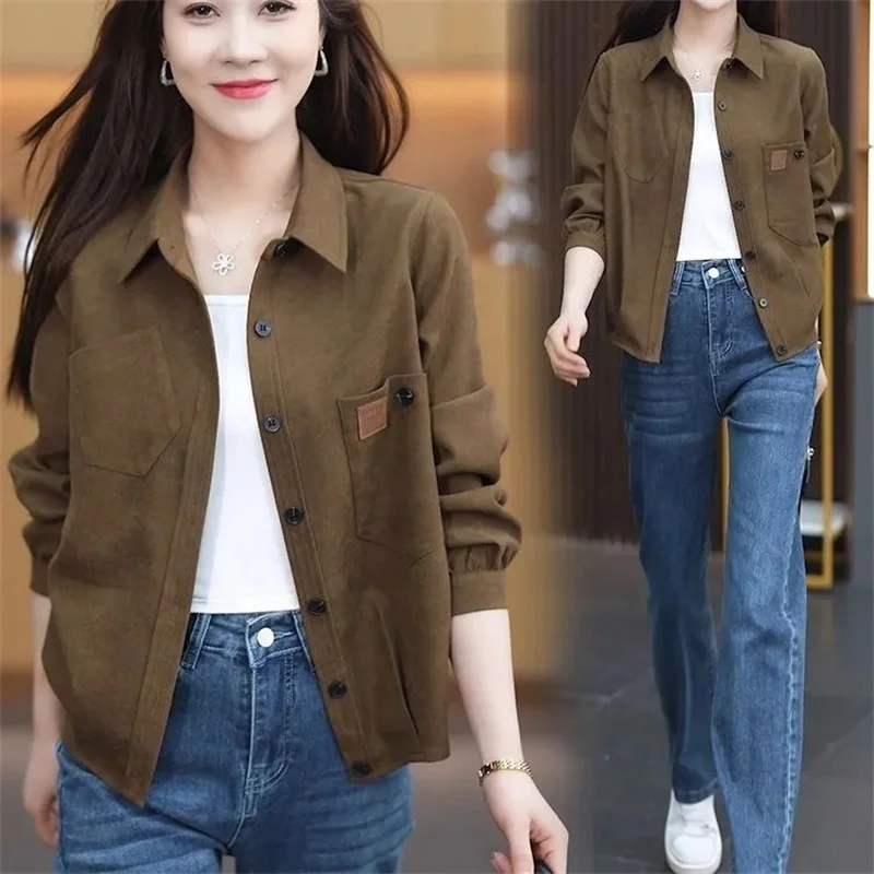 Advanced sense Female Baseball Shirt Jacket Spring Women  Versatile Blouse Baseball Outerwear Ladies Leisure Short Baseball Coat