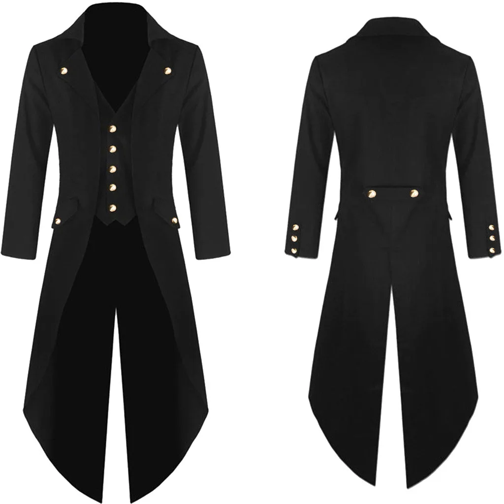 Giacca lunga gotica Punk medievale Vintage da uomo cappotto frangivento moda classica Slim Fit orlo irregolare cavaliere Trench giacca lunga