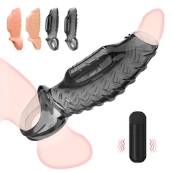 Vibrator Lock Male Delay Ejaculation Sex Toys For Men Couples Soft Dildo Enlargement Extender Penis Vibrating Ring Cock Sleeve