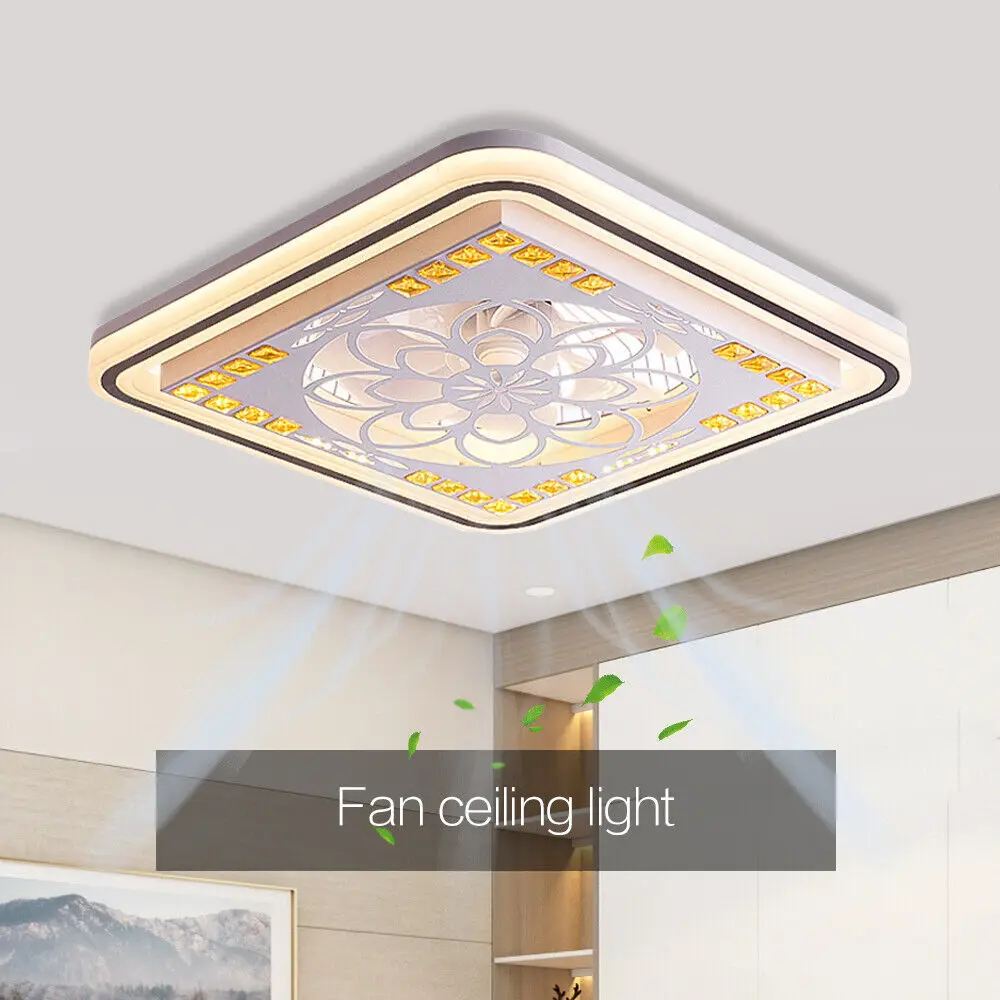 Modern Ceiling Fan with Light LED Bladeless Flush Mount Dimmable Lamp Home Decor Invisible Remote Fan Indoor Lighting Fixture