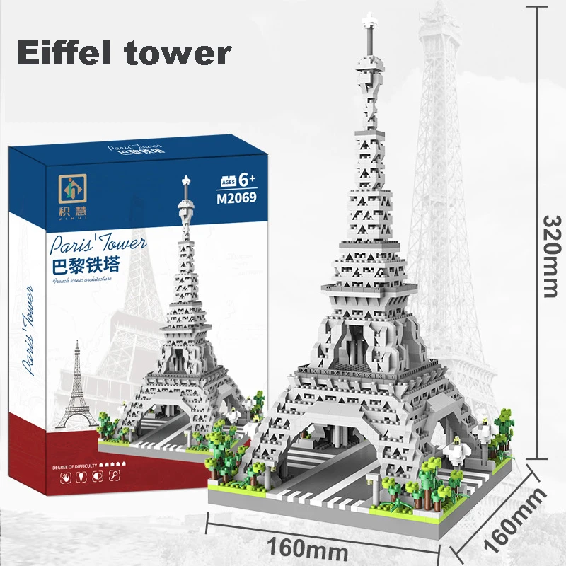 Eiffel Paris Tower City Street View Building Block Micro Diamond Small Particle Assembly Architecture Decoration Children's Toy