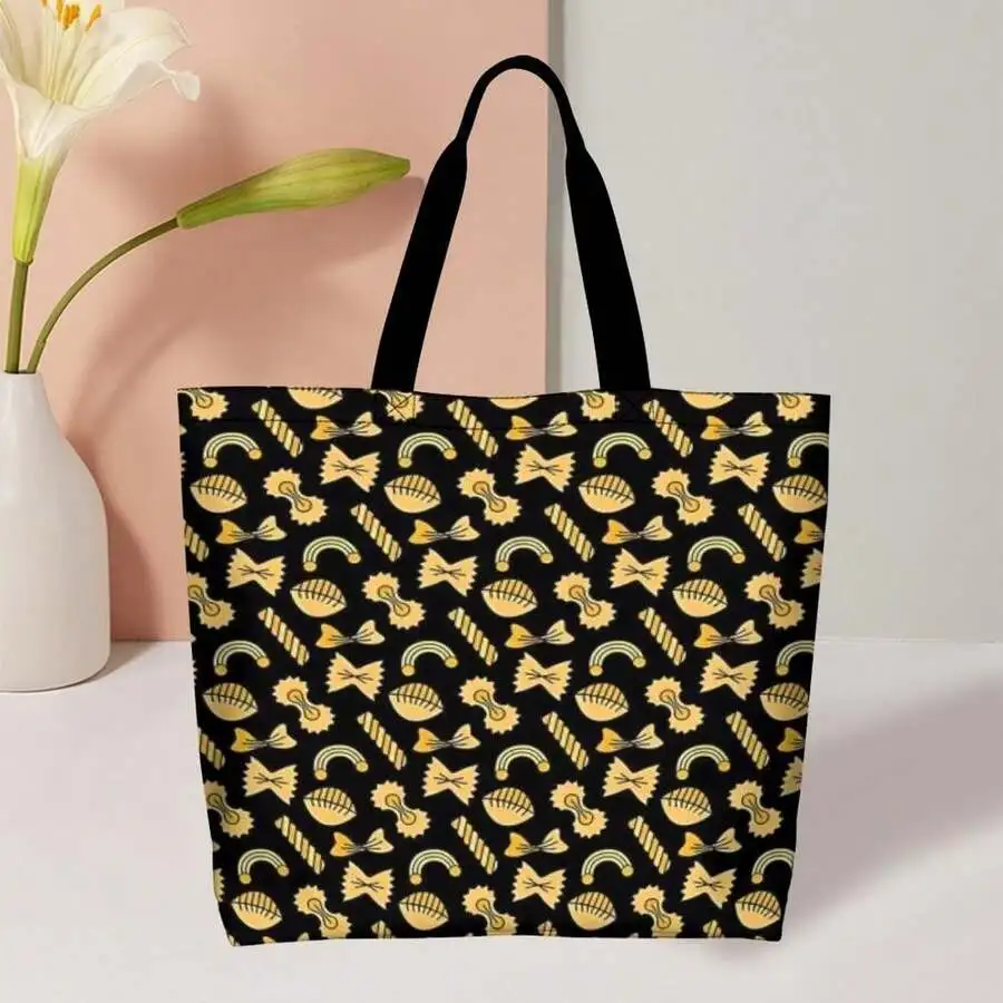 

Pasta Pattern Casual Tote Bag For Adults Food Lover Graphic Print Travel Shoulder Bag