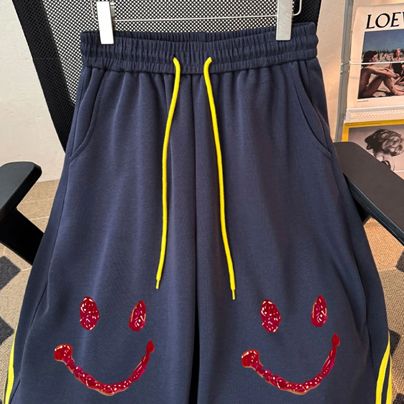 Trendy Retro High Street Farbe Blo T-shirt Streifen Lose Hohe Taille Casual Sport Hosen Frühling Herbst Einzigartige Abnehmen Lange Tro...