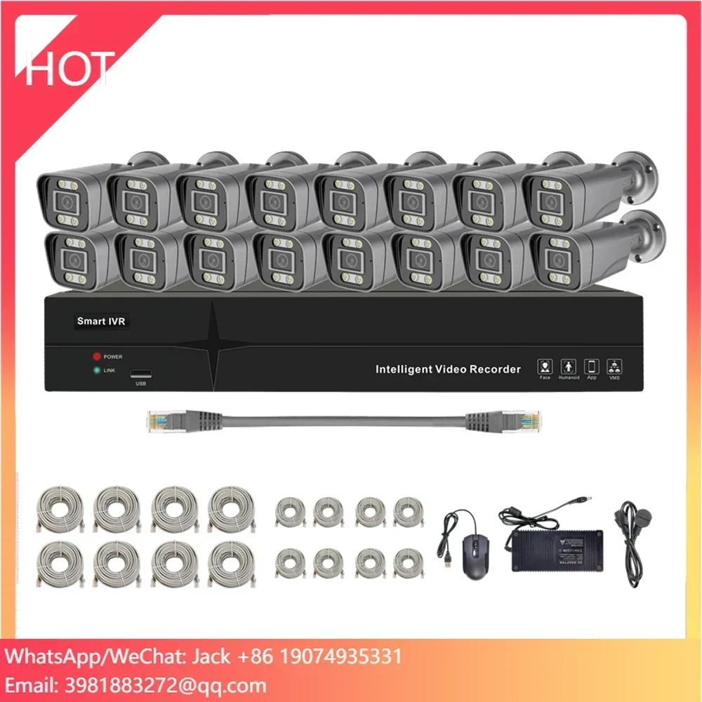 

16CH 5MP Human Body Detection Security Camera System 4k 8mp POE NVR 16pcs Outdoor Full Color Bullet Camera Kit Mobile Phone View