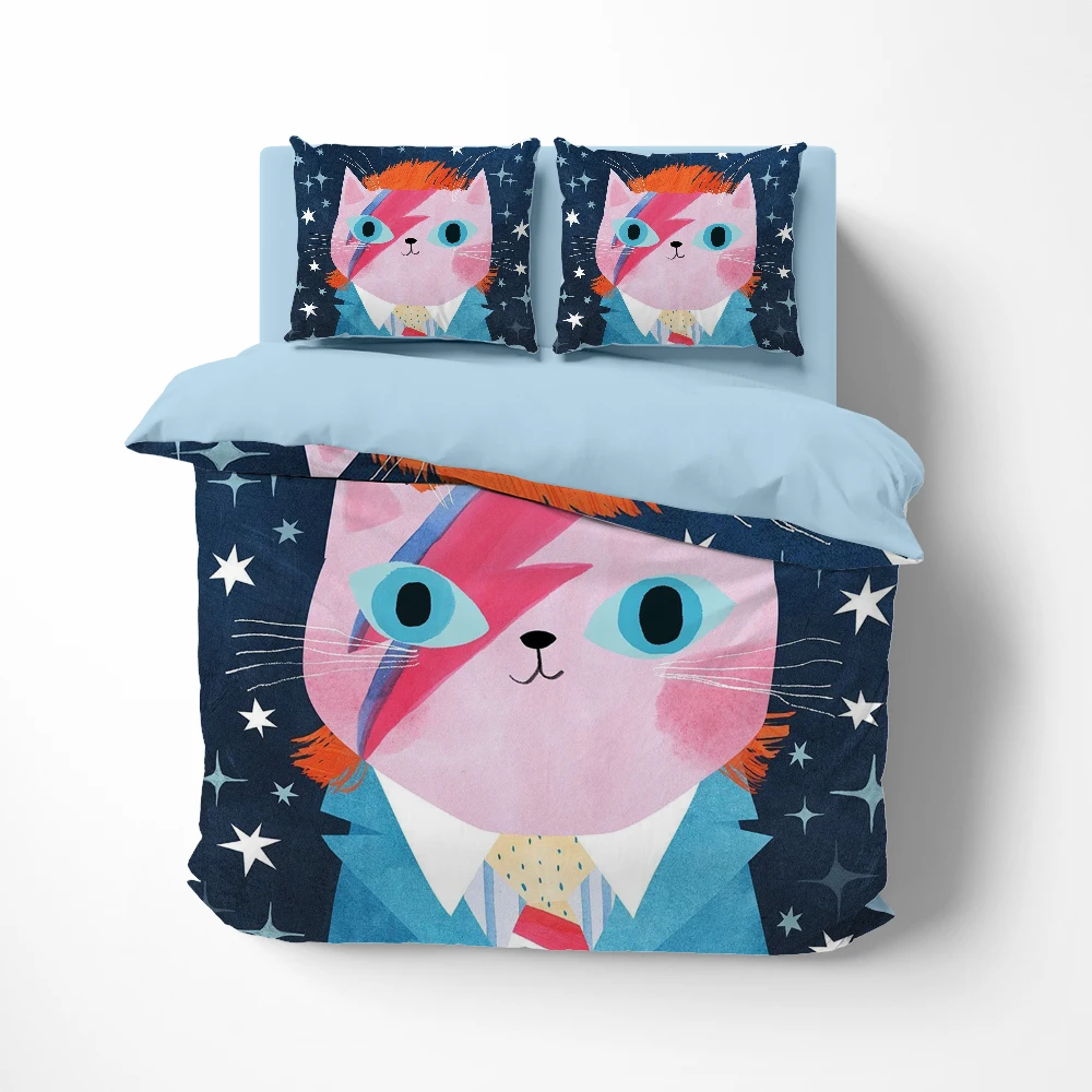 Linens Cartoon Cat Bedding set twin queen king euro bed linen Quilt/Duvet cover set 2bedrooms lovely Bed set for kids baby stars