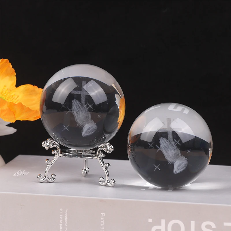 Crystal Ball Hand Holding A Cross Figurine Praying Religious Gifts Christian Gifts For Friend Glass Paperweight Home Decorations