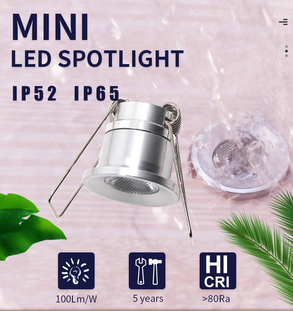 

Indoor Mini LED Dimmable 1W DC12V Spotlight Waterproof IP52 IP65 Aluminum Recessed Ceiling Downlight Bathroom Hall Pathway