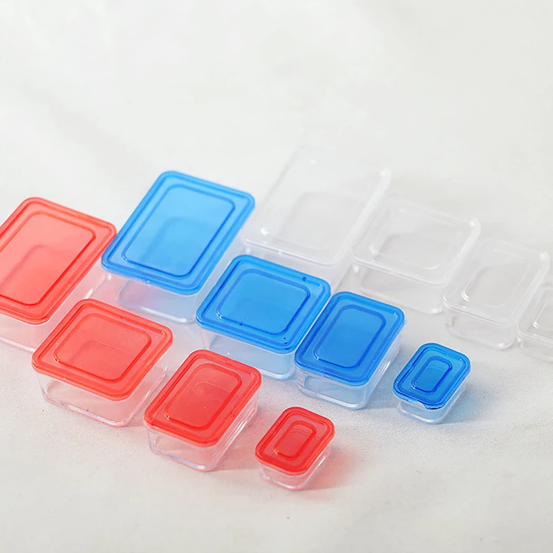 4pcs Miniature Food Snack Fruit Transparent Bento Box For Dollhouse Accessories Cute Container Crisper Rectangular Square Model