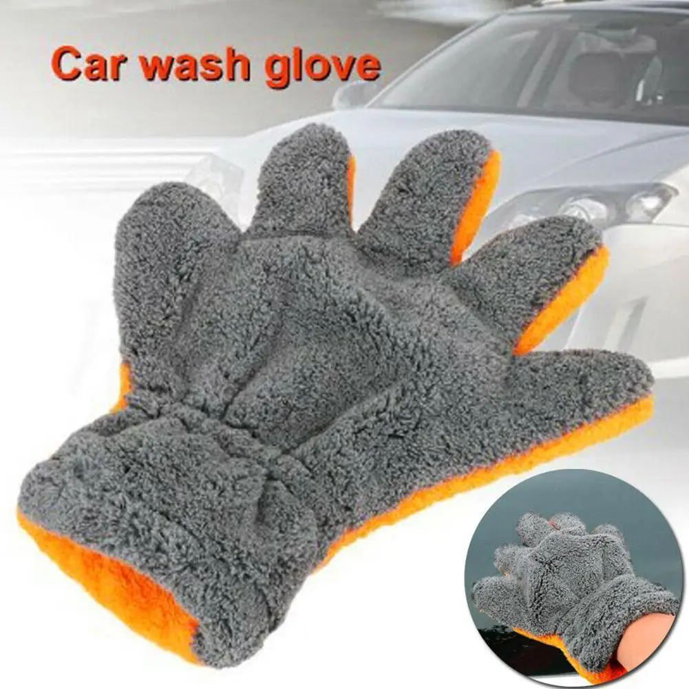 

Double-sided Coral Velvet Five Finger Gloves Car Wash Gloves Auto Care Gloves Soft Superfine Fiber Washing Microfiber