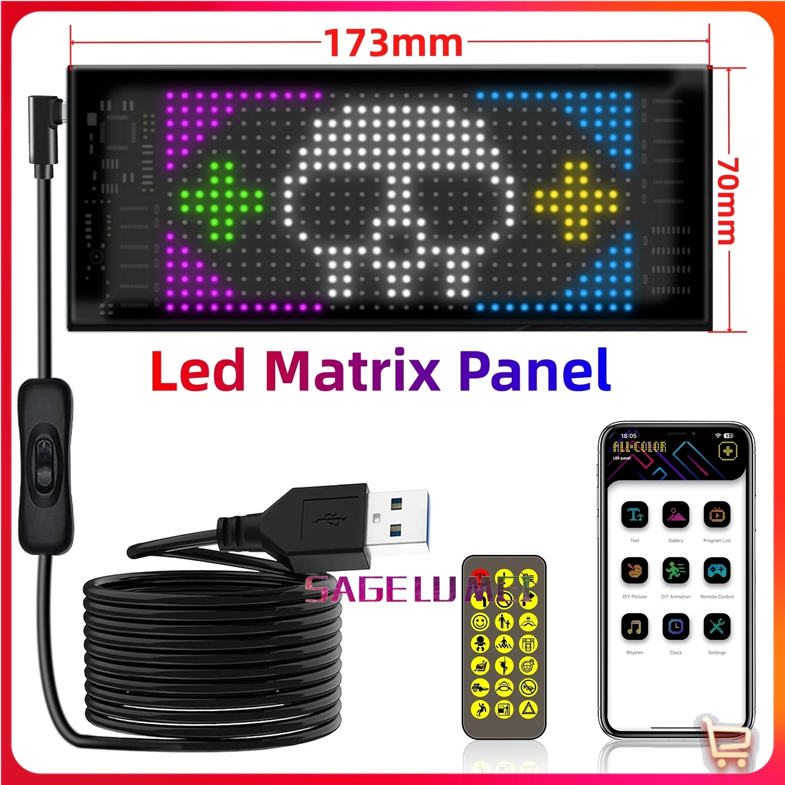 Led Matrix Screen Panel RGB Color Flexible Display Screen Waterproof LED Module Light DIY APP Program Hat Word Scroll Display