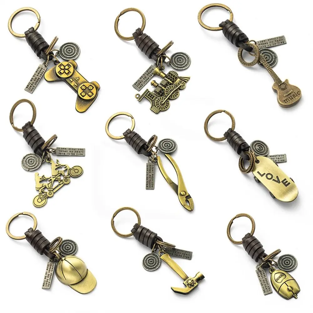 Fashion Car Key Chain Ring Lovers Couple Keychain Bags Music Guitar Elephant Skateboard Hat Bicycle for Key Ring Tags Gifts