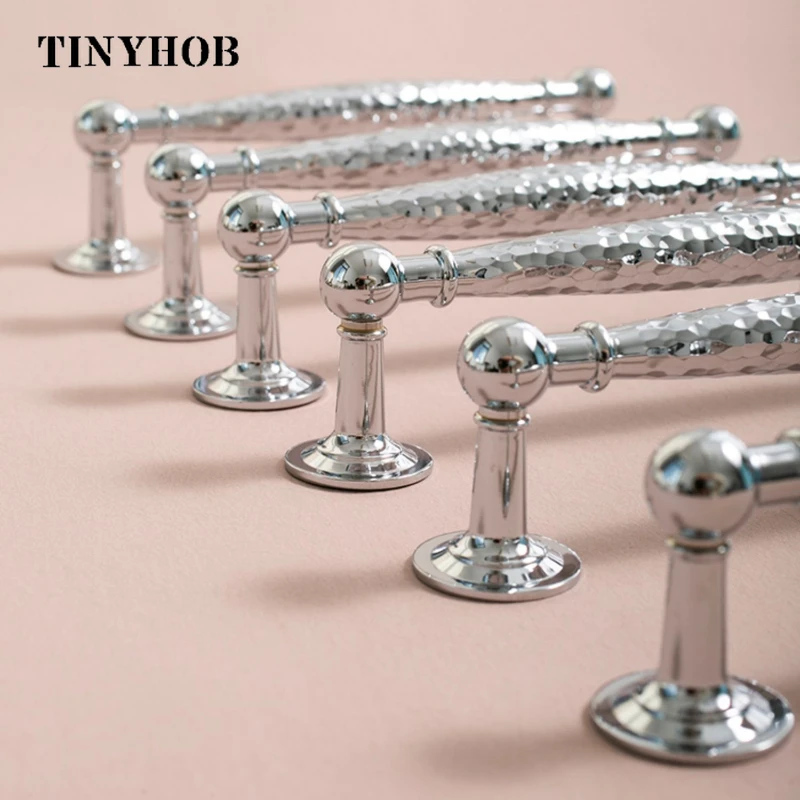 Bright Chrome/Solid Brass Hand Hammered Patterns Cabinet Door Handle Desk Drawer Pulls Furniture Hardware Kitchen Accessories