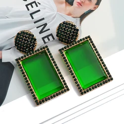Shiny Glass Rectangle Y2k Female Elegant Wedding Party Pendant Jewelry Trend Luxury Design Unusual Dangle Earrings For Women