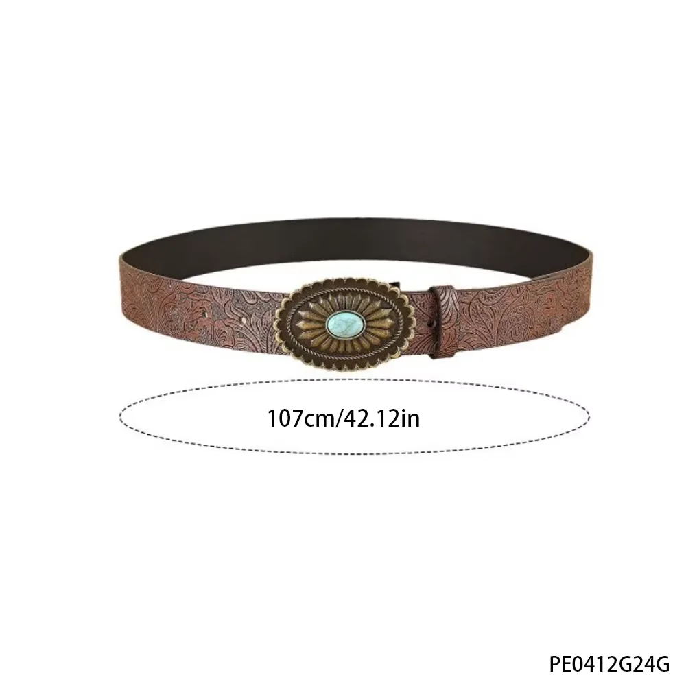 PESENAR Bruine turquoise denimriem, een modieus item die persoonlijkheid en highlights toevoegt aan denimstyling