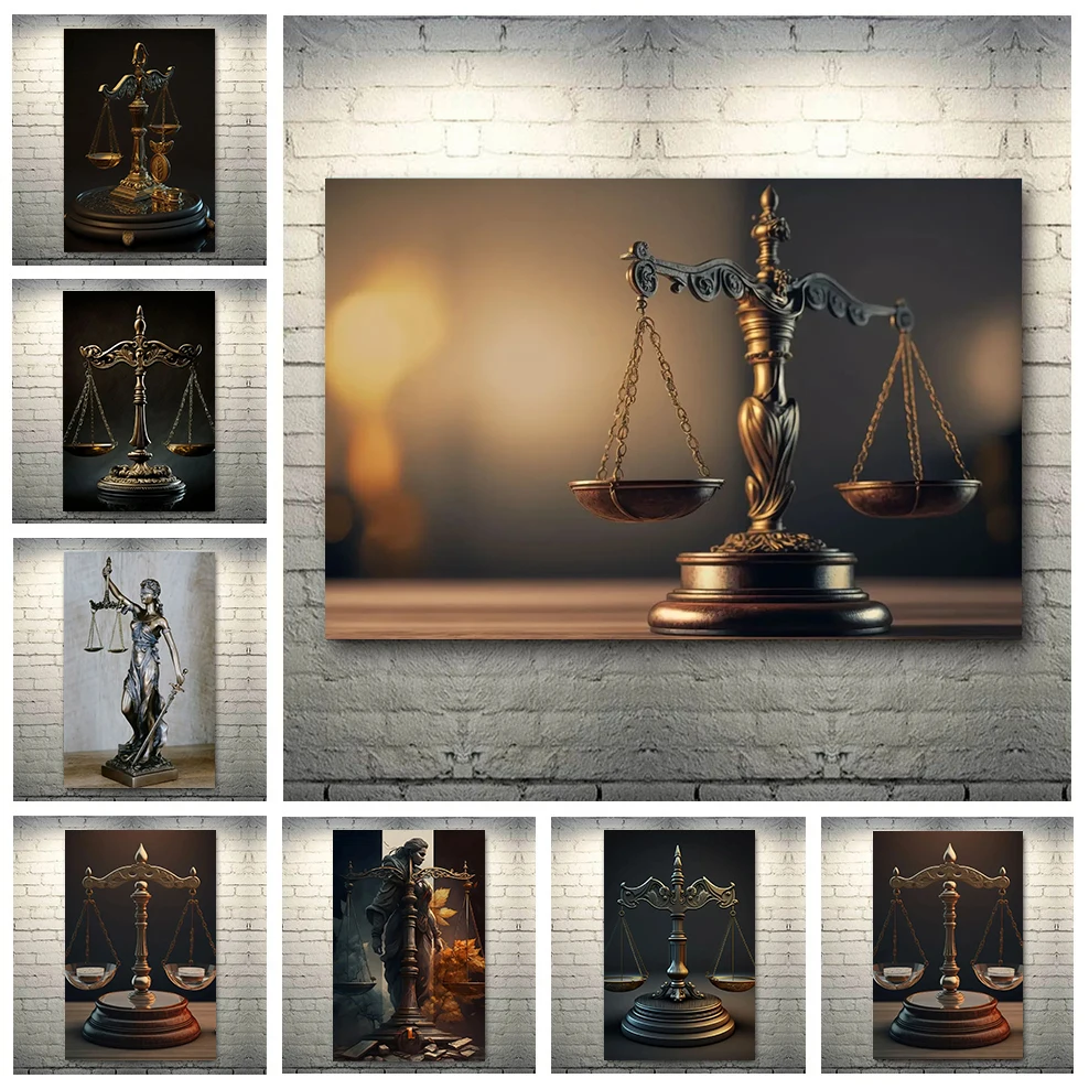 Abstract Scales of Justice Art Lawyer Poster and Prints Canvas Painting Wall Art Picture for Room Home Law Office Decor