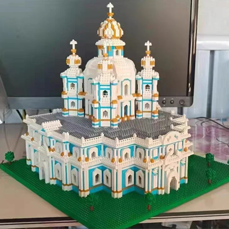 Lezi 8042 architektura świata Smolny klasztor katedra kościół Model Mini diamentowe klocki cegły zabawki do budowania dla dzieci bez pudełka