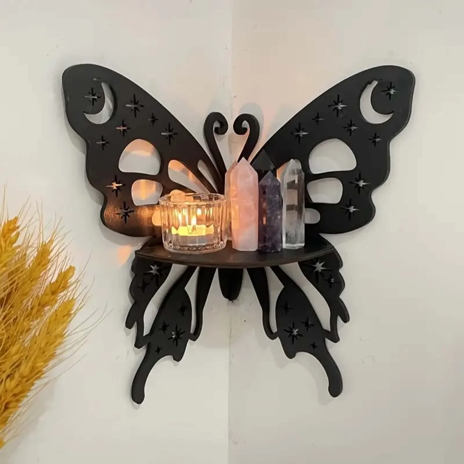 

Butterfly Corner Shelf Wall Art Decor Boho Wall Shelf Decorative Floating Shelf for Entryway Dorm Office Living Room Bedroom