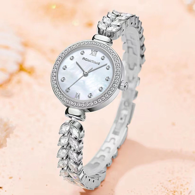 ROMITIME Luxury Women Quartz Watch Mother-of-Pearl Dial Fishbone Bracelet 30M Waterproof Clock Watches for Lady