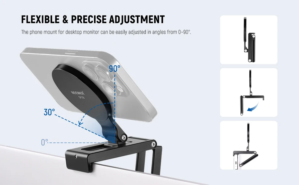 NEEWER Kontinuitätskamerahalterung für Desktop-Monitor, magnetischer dreifach faltbarer Schreibtisch-Telefon-Webcam-Halter für MagSafe, iPhone, iMac, Apple TV – Detail 2