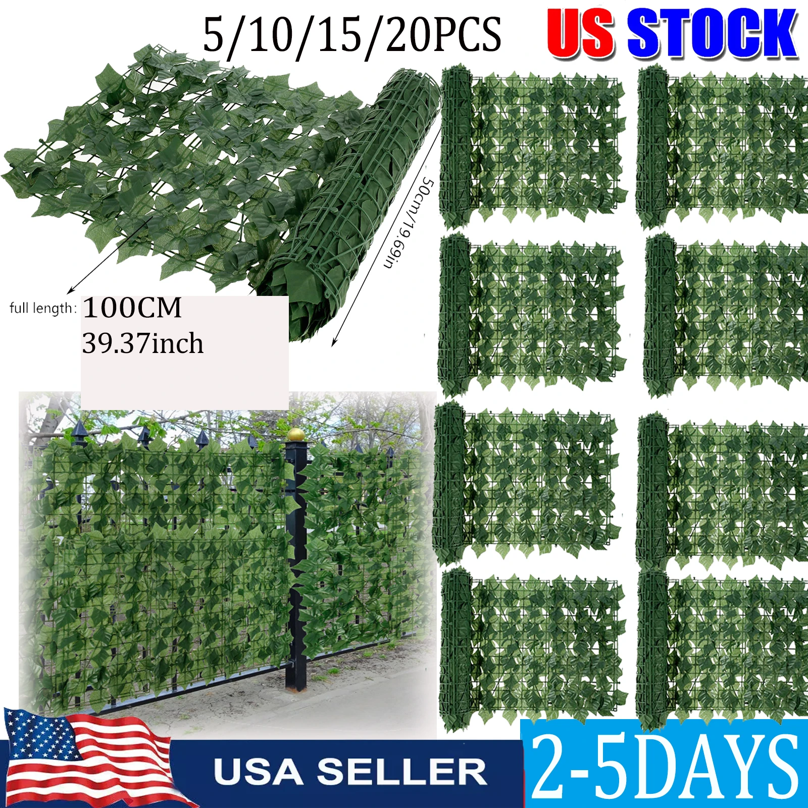 15/1PCS Artificial Ivy Privacy Fence 50x100cm Artificial Hedges Fence Faux Ivy Vine Leaf Decoration For Outdoor Garden Decor