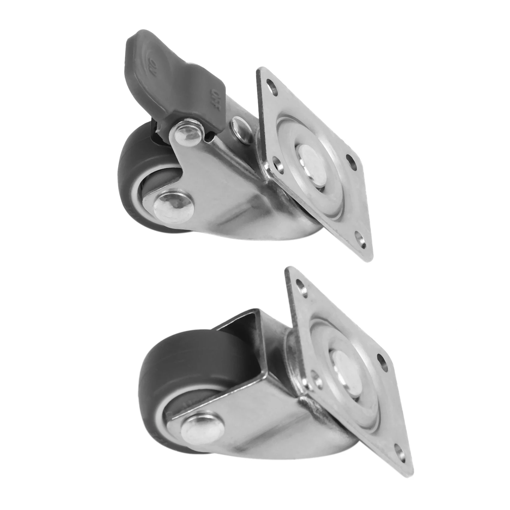 HRBAJ-20 Pack 1 Inch Low Profile Casters Wheels Soft Rubber Swivel Caster With 360 Degree Plate (10 With Brakes & 10 Without)