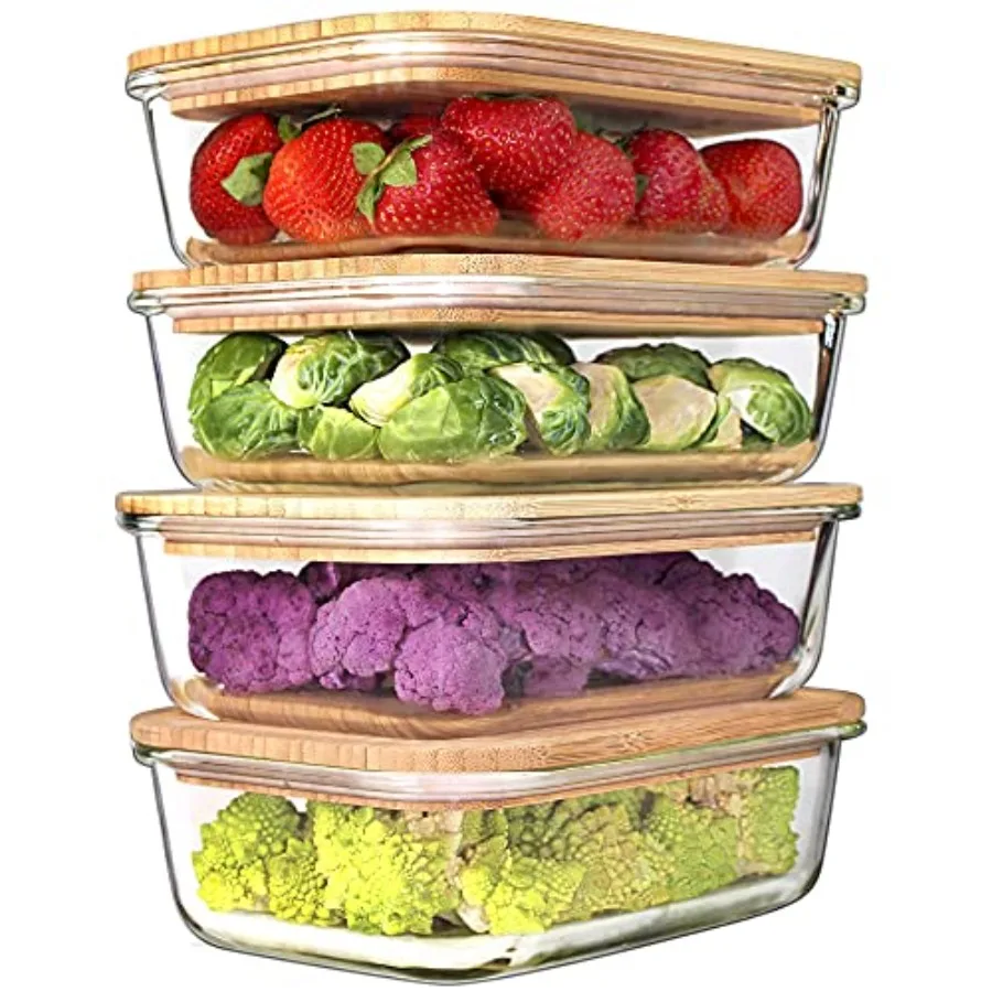 

Glass Containers with Bamboo Lids Aitight Storage Container Set of 4 Meal Prep Food Container Set Oven Freezer Microwave Safe 3