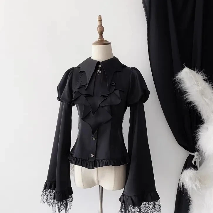 

Victorian Vintage Lolita Style Shirt Women Casual Gothic Mesh Lantern Sleeve Slim Blouse Female Aesthetic Kawaii Tops Blusas