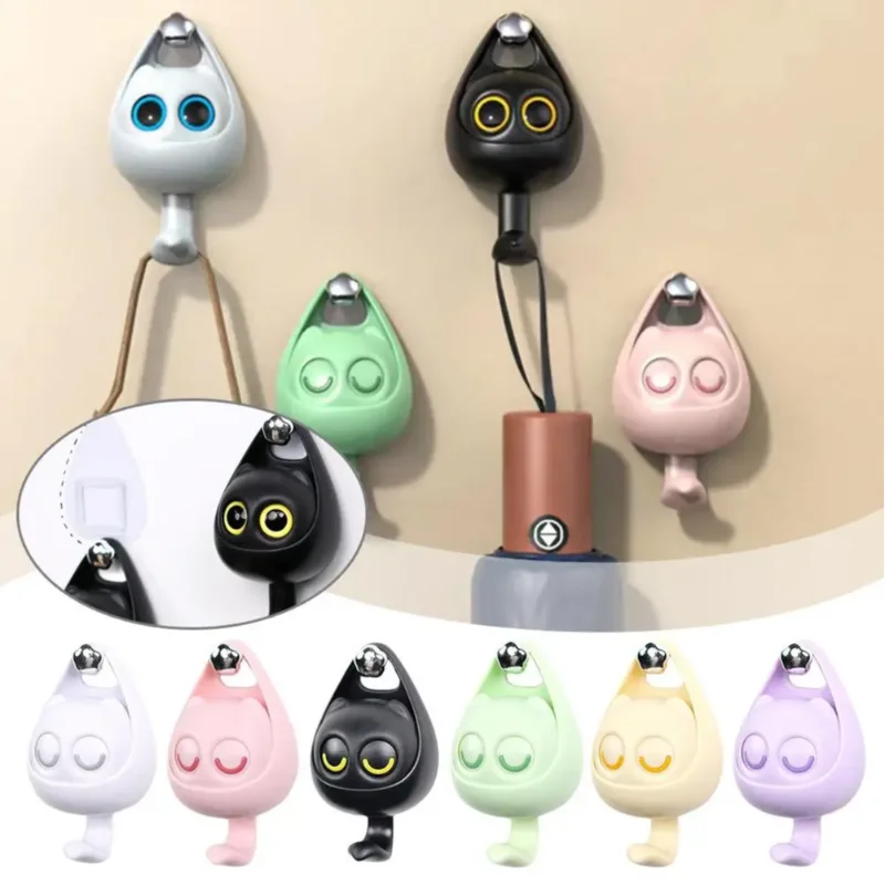 Cute Wink Cat Animals Wall Hanging Hook Creative Household Storage Rack Wall Decoration Free Punching For Clothes Hat Scarf Key