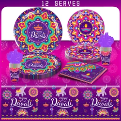 Diwali Festival Theme Birthday Decorations Party Disposable Tableware Paper Napkins Cups Plates Tablecloths Straw