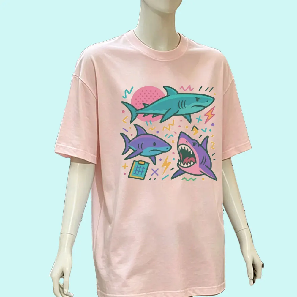 Retro Shark Vintage Graphic Tee 90s Ocean Lover Tees Funny Sea Creature Clothes Marine Biology Gift Oversized Shark Top