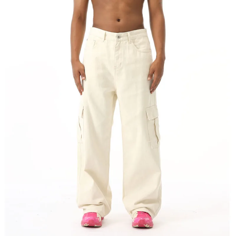 جينز رجالي موضة أربعة مواسم لعام 2025 عصري متعدد الاستخدامات بلون سادة وتصميم جيب كبير جينز عمل مستقيم فضفاض غير رسمي #3