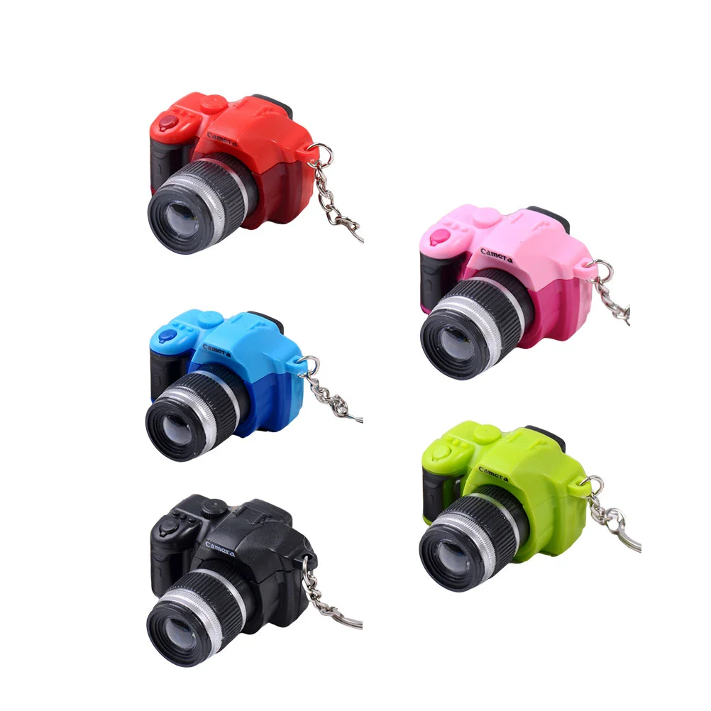

5 Pcs LED Creative Mini Camera Shape Keychain Accessories Glowing Key Alloy Material Button Included