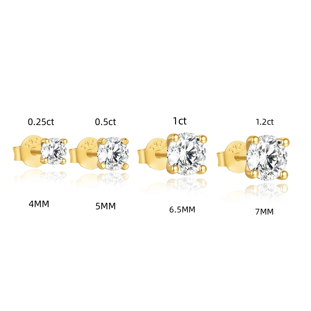 CANNER 0.25-1.2 Carat D Color Moissanite 925 Sterling Silver Stud Earring For Women Sparkling Piercing Earring Fine Jewelry Gift