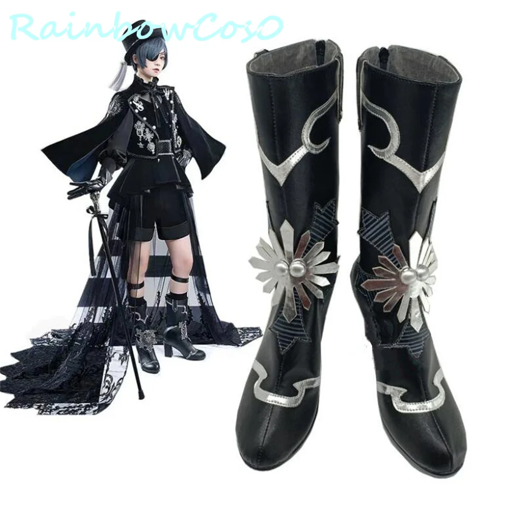 Black Butler Ciel Phantomhive Cosplay Shoes Boots Game Anime Halloween Christmas RainbowCos0W3536