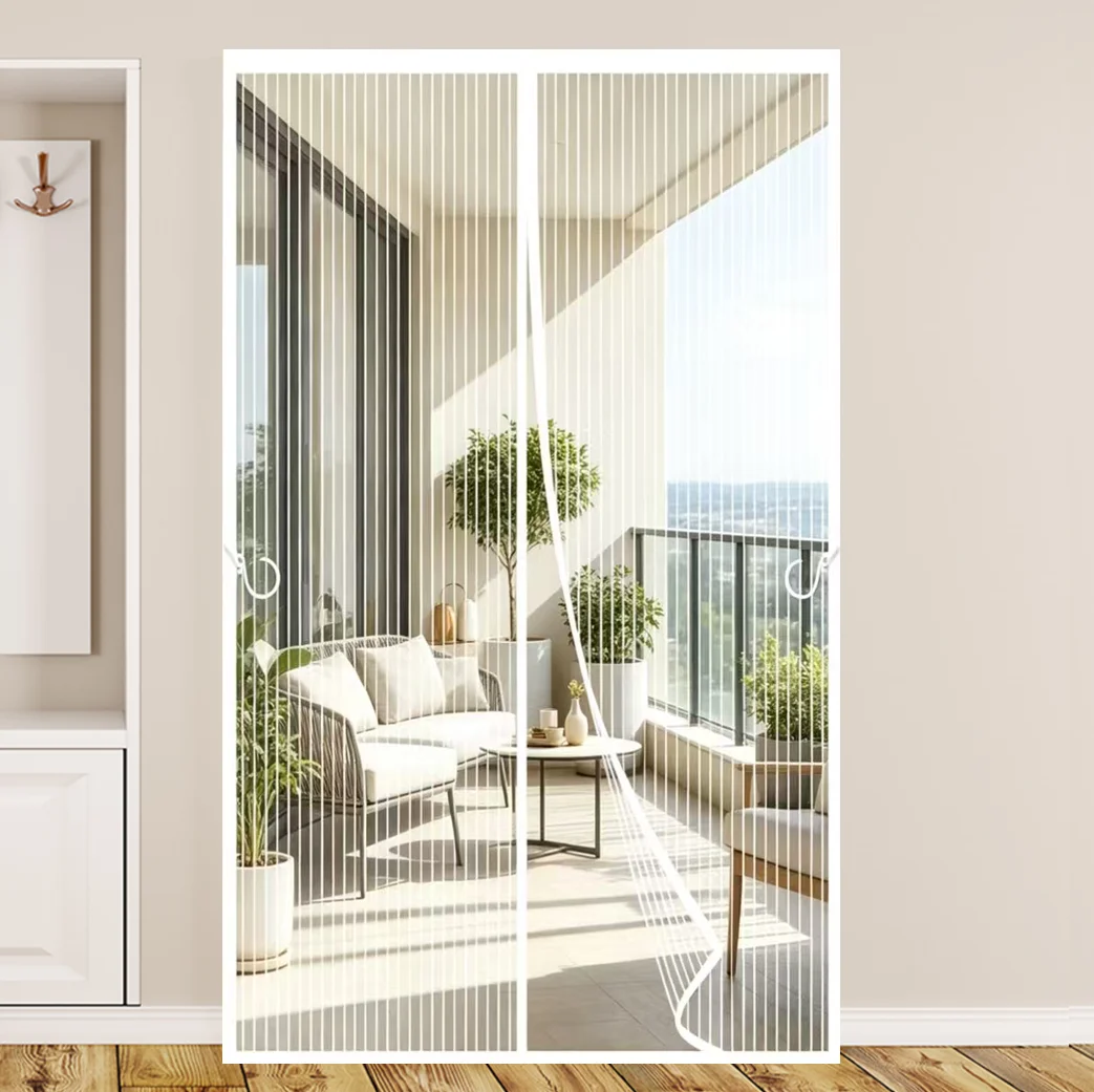 White Retractable Magnetic Screen Door Mosquito-Proof Breathable Mesh Curtain No-Drill Installation Soft Screen Door for Home Im