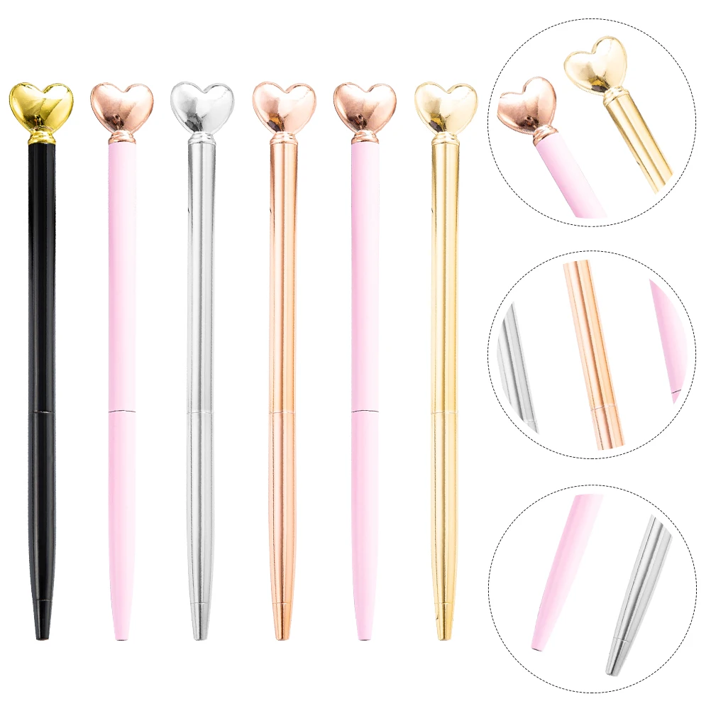 

6 Pcs Ballpoint Pen Cute Valentines Pens Heart Shape Portable Shaped Ink Decorative Metal