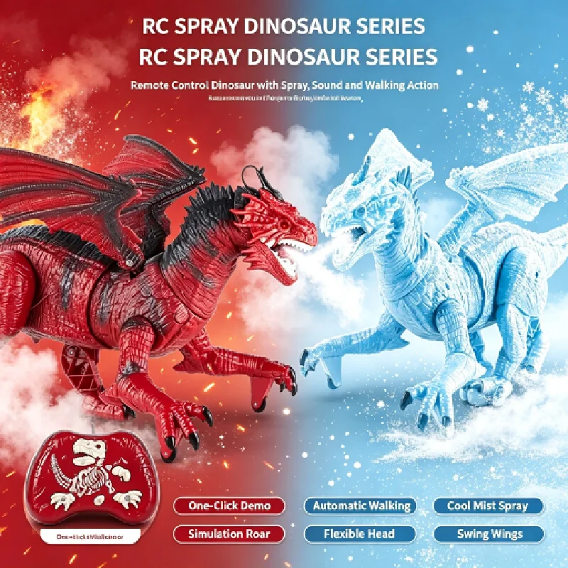 Large‑Size Electric Spray‑Mist Dragon Simulated Model With Led Light Sound Effect Rc Play Toy For Kids Realistic Fire‑Breathing
