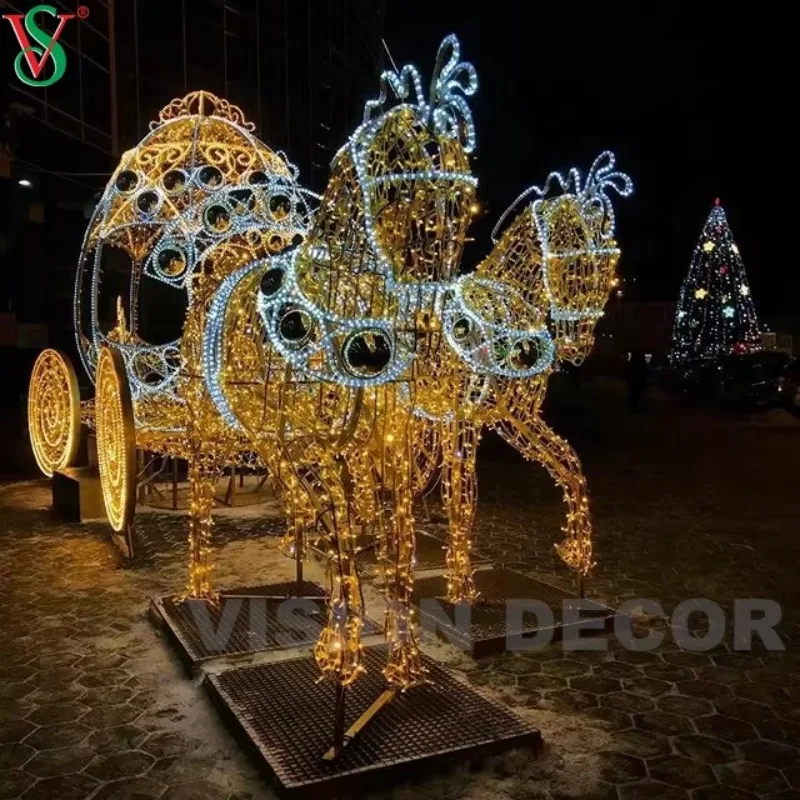 Holiday Christmas decoration motif 3D carriage horse light for outdoor plaza commercial use