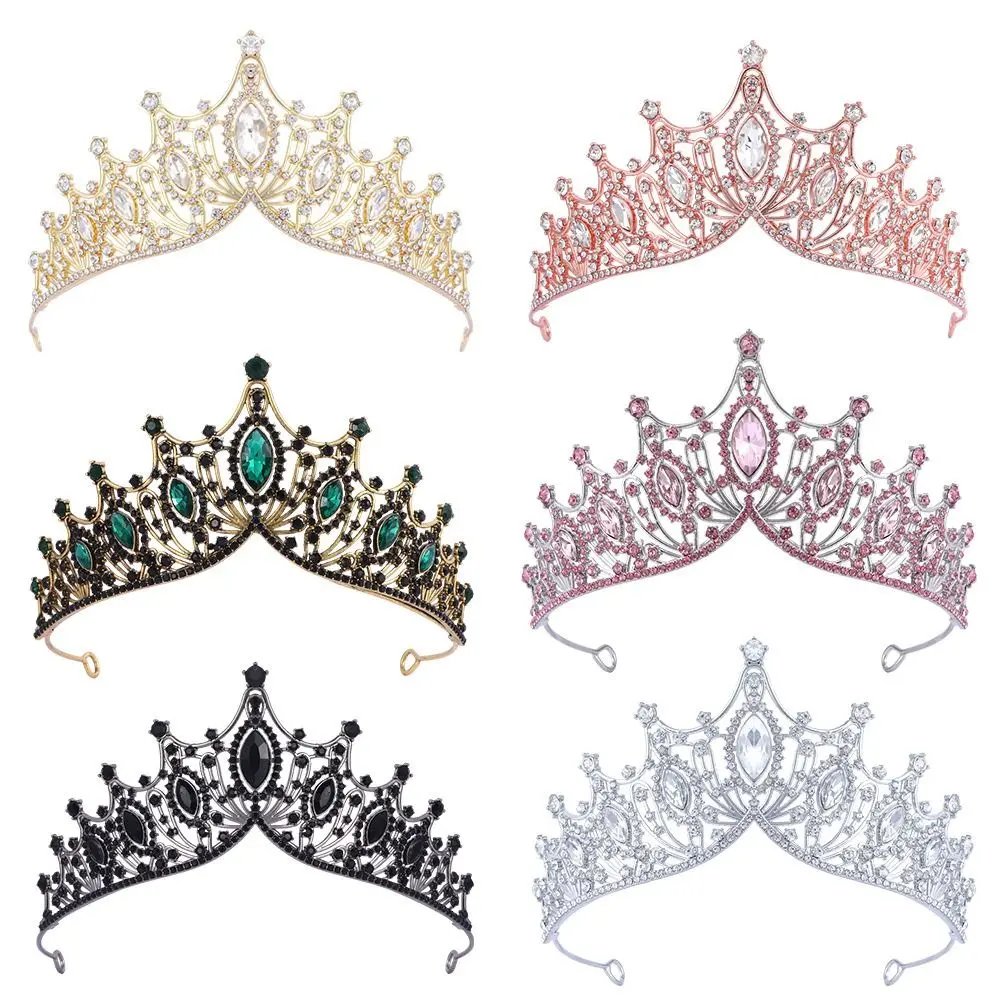 Błyszcząca barokowa korona Vintage złote ozdoby do włosów księżniczka Tiara nakrycia głowy ślubna tiara do włosów Rhinestone korona dla nowożeńców