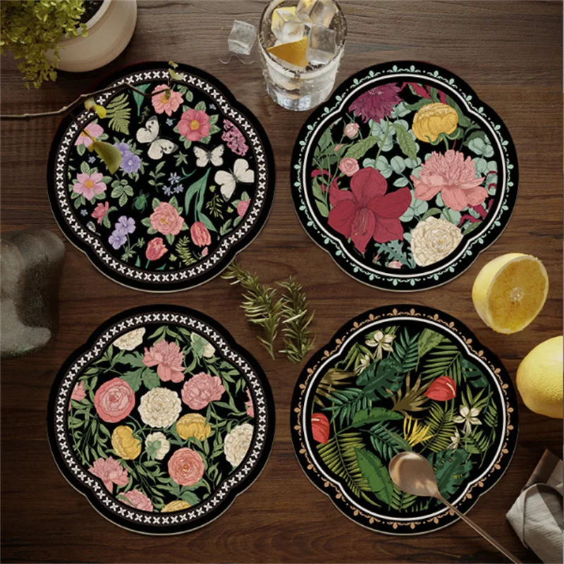 14x14CM Diatom Mud Placemat Chinese Style Flower And Bird Kitchen Countertop Anti-Scalding Heat-Insulating Coaster for Home Use